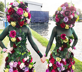Festival walkabout - living flower girls act - Femmes de Fleur- Book Festival themed entertainment 
