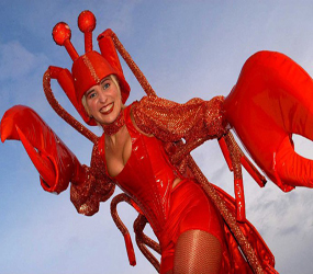 food themed entertainment - Claws Above - giant Lobster stilts hire 