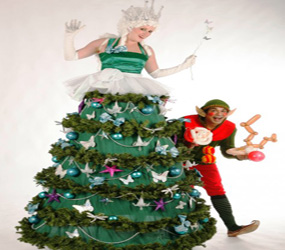 CHRISTMAS STILTS - XMAS TREE STILT & SANTA BALLON ELF