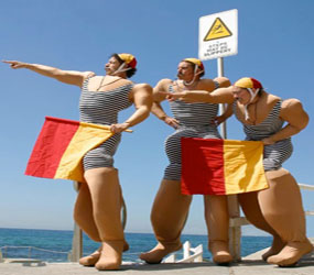Festival themed entertainment - comedy lifeguard stilts - perfect for staycation summer 