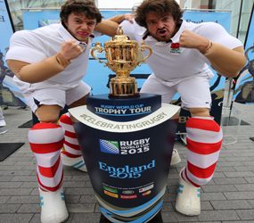 RUGBY THEMED COMEDY STILTS- ENGLAND RUGBY ENTERTAINMENT HIRE