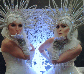 LED Ice queen hostesses to hire -Seasonl & winter wonderland themed entertainment - winter kisses hostesses for your xmas party