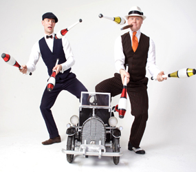 GANGSTER FUN JUGGLERS WITH MINI VINTAGE CAR WALKABOUT ACT