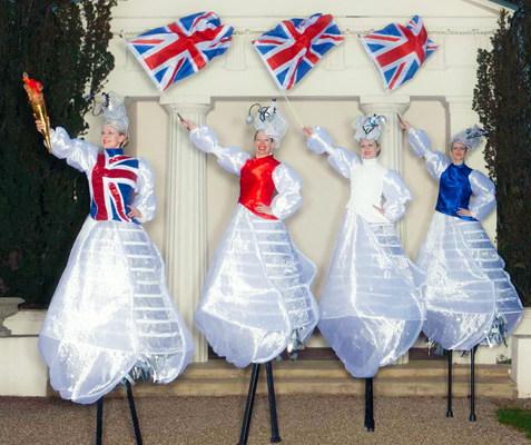 BEST OF BRITISH -UNION FLAG STILTS - BRITANNIA THEMED EVENTS HIRE UK 