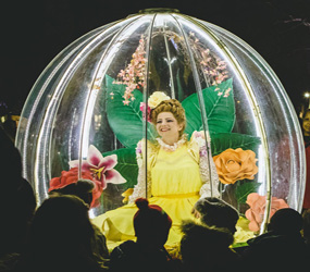 SPRING THEMED ENTERTAINMENT -GLIDING FLOWER GLOBE -ACT LARGE SCALE ENTERTAINMENT - FESTIVALS PARADES, SHOPPING CENTRES