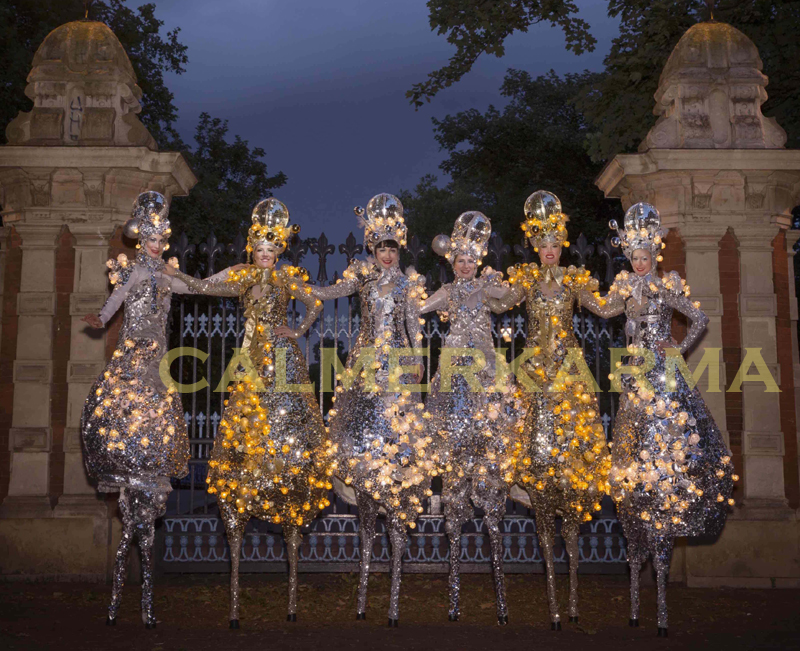 xmas themed entertainment - LED stilt walkers -the golden baubles