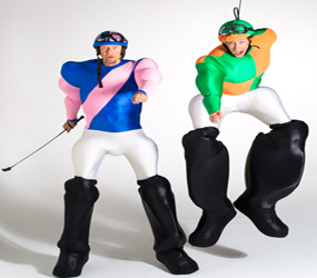 COMEDY JOCKEY STILTS - HORSE RIDING THEMED ACTS TO HIRE - SPORTS ENTERTAINMENT IDEAS