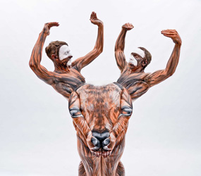 LIVING ART THEMED ENTERTAINMENT - DEER BODY PAINTED LIVE STATUE HIRE
