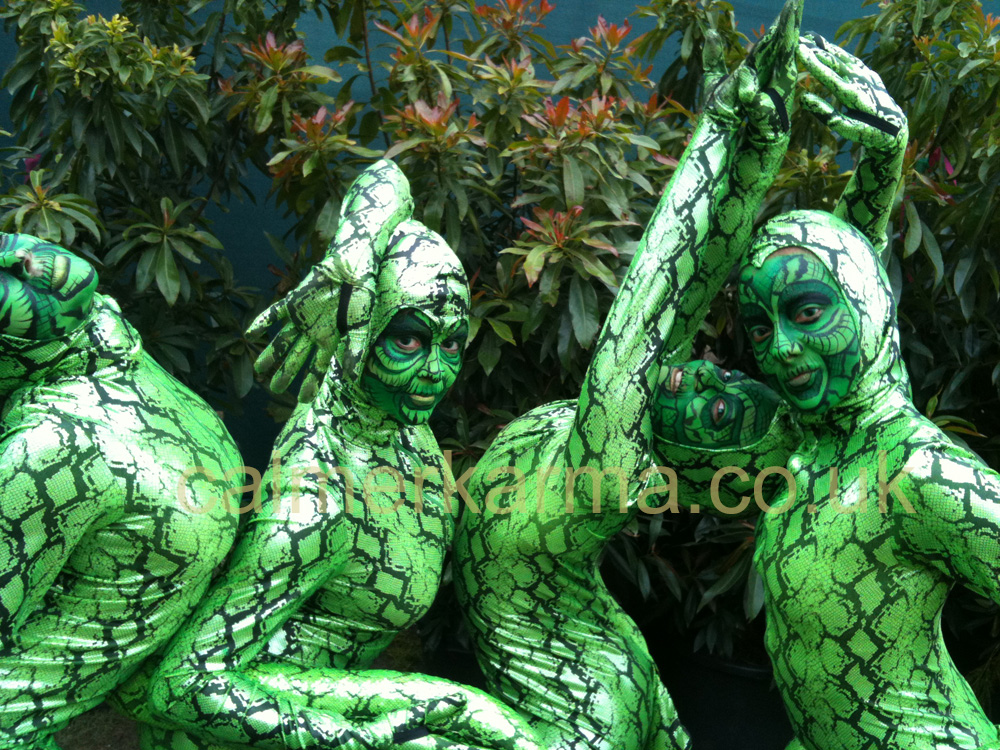 SLINKY PYTHONS -SNAKE CONTORTION & ACROBATIC GROUP -RAINFOREST THEMED ENTERTAINMENT - BESPOKE SNAKE CONTORTIONISTS ACT HIRE LONDON UK