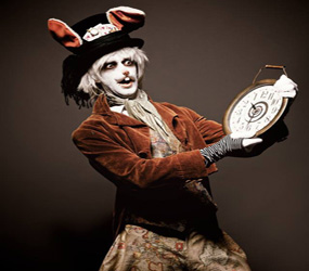 alice in wonderland themed entertainment- white rabbit steampunk walkabout act 